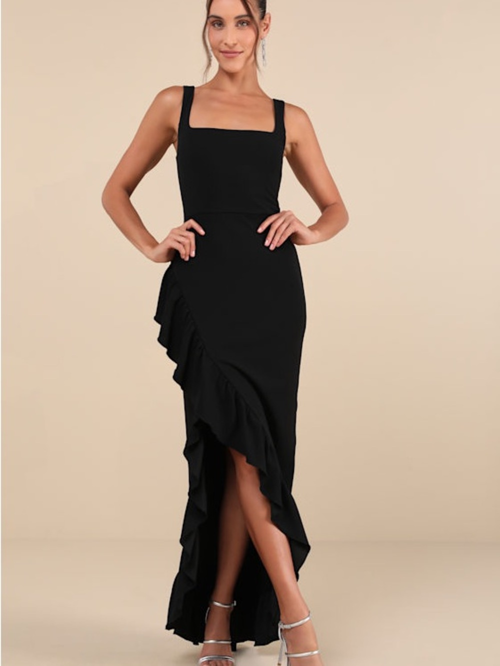 Lulu's Black Ruffled Tulip Maxi Dress